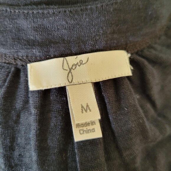 Joie Black Linen Long Sleeve Blouse Button Tabs M Summer Neutral Natural - Picture 5 of 8